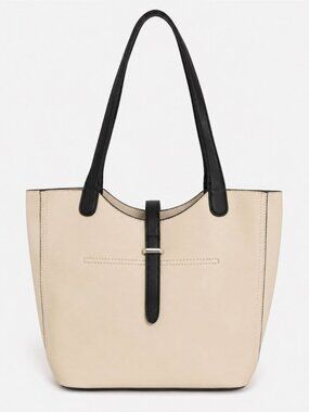 MIA & LUCA Cream Black Faux Leather Tote Bag Shoulder Purse